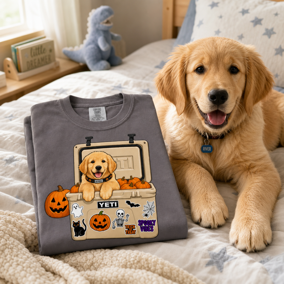 Golden Puppy in a Yeti | Halloween Tee