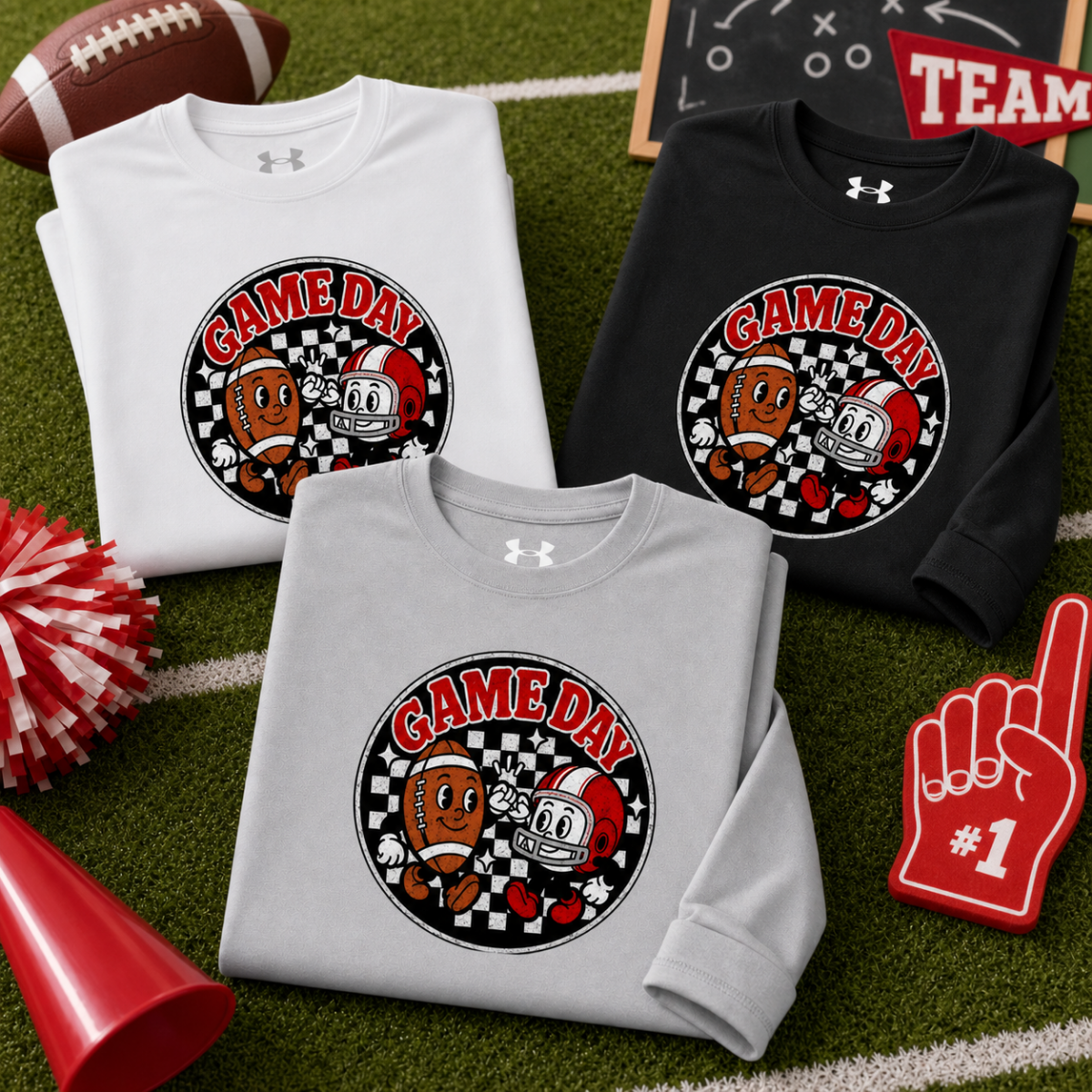 Cartoon Football & Helmet | Red
