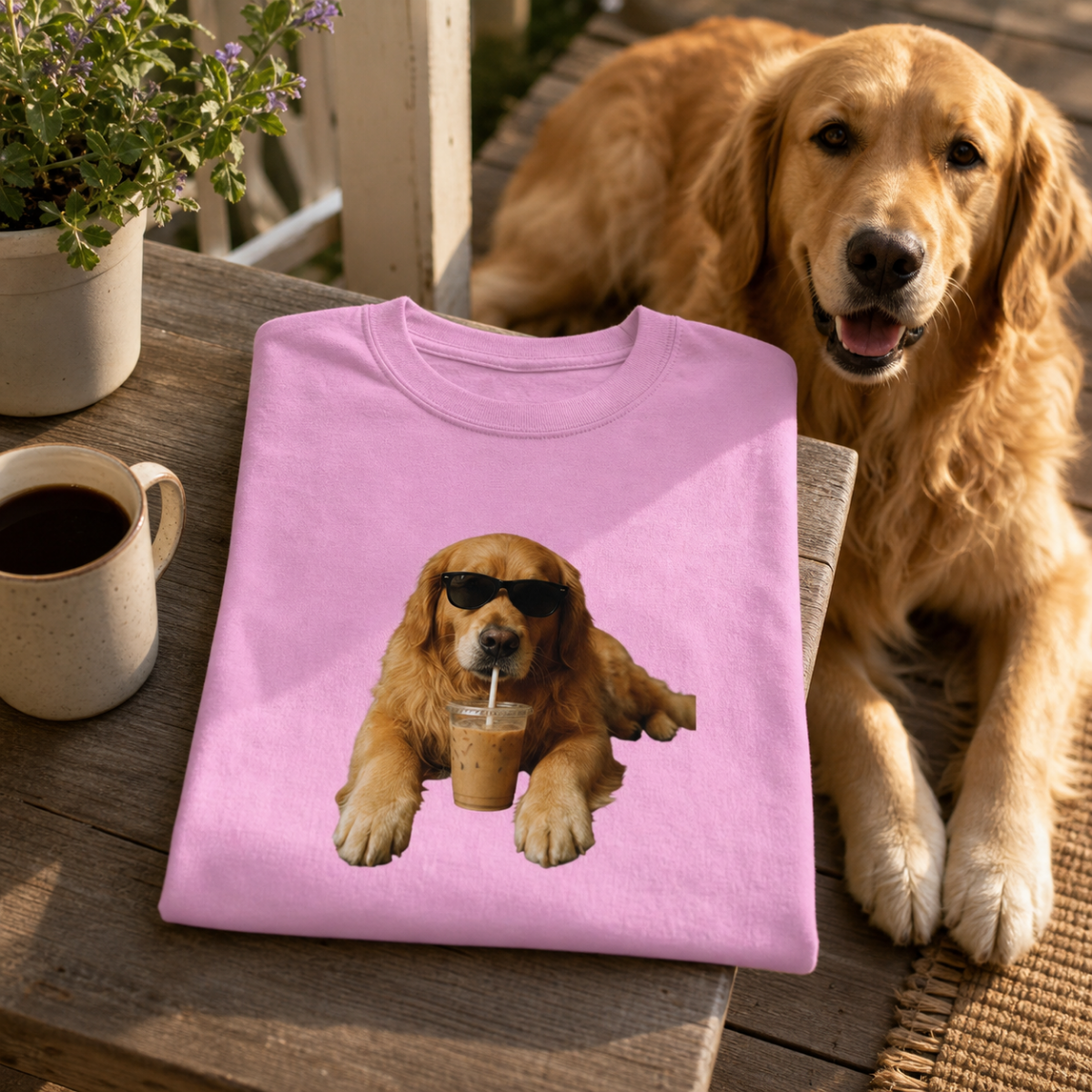 Golden Retriever Drinking Cold Brew